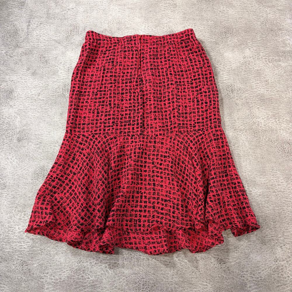 Red Abstract Grid Ruffled Midi Skirt - Picture 2 of 3